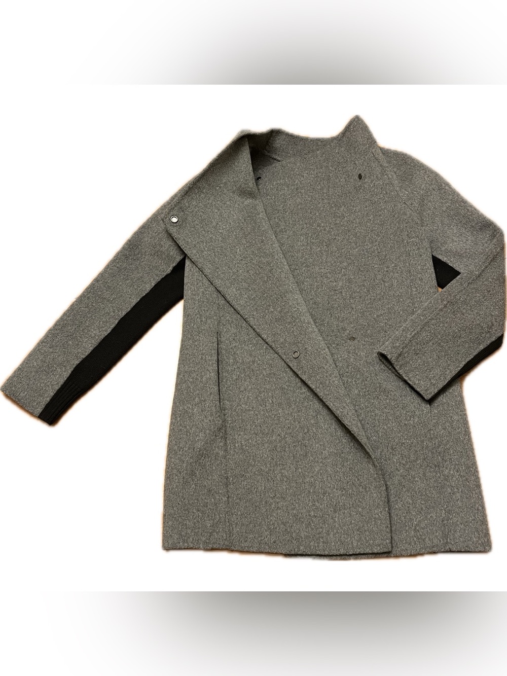 Vince black grey two tone wool blend drape neck coat - Picture 3 of 8